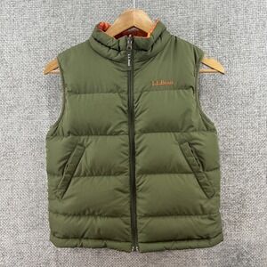 L.L.‎ Bean Kids M (10-12) Goose Down Reversible Vest Orange Geo Print/ Green